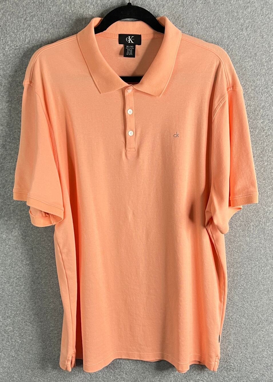 Calvin Klein Polo Shirt Men’s XL Peach Salmon Short Sleeve Cotton CK Logo Casual